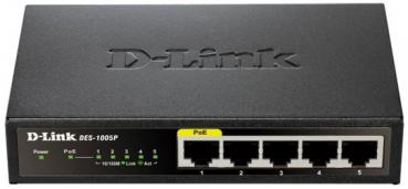 D-LINK DES‑1005P 5‑Port (1x PoE) Fast Ethernet Desktop Switch