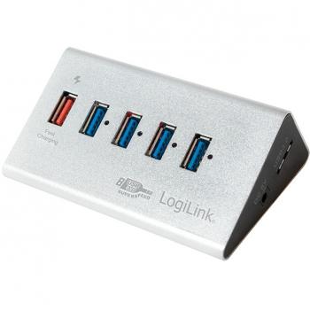 USB3.0 HUB 5Port LogiLink SuperSpeed 1x USB Power passiv Silver