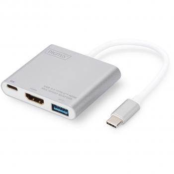 HUB USB-C 3Port Digitus USB3.0 HDMI USB-C passiv Silver