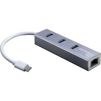 USB-C HUB 3Port Inter-Tech Argus IT-410-S 1x RJ45 Gigabit Lan passiv Silver