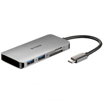USB-C HUB 6Port D-Link DUB-M610 2xUSB3.0 USB-C HDMI 4K SD microSD passiv Grey