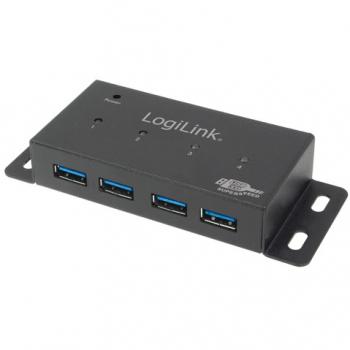 USB3.0 HUB 4Port LogiLink SuperSpeed montierbar aktiv mit Netzteil Black