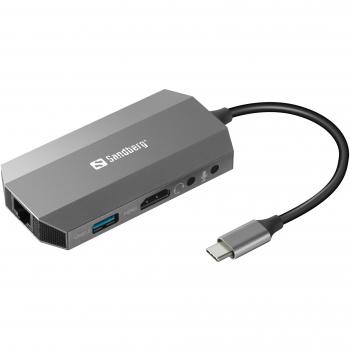 USB-C HUB 6Port Sandberg HDMI/USB2.0/USB3.0/CardReader/Ethernet passiv Grey