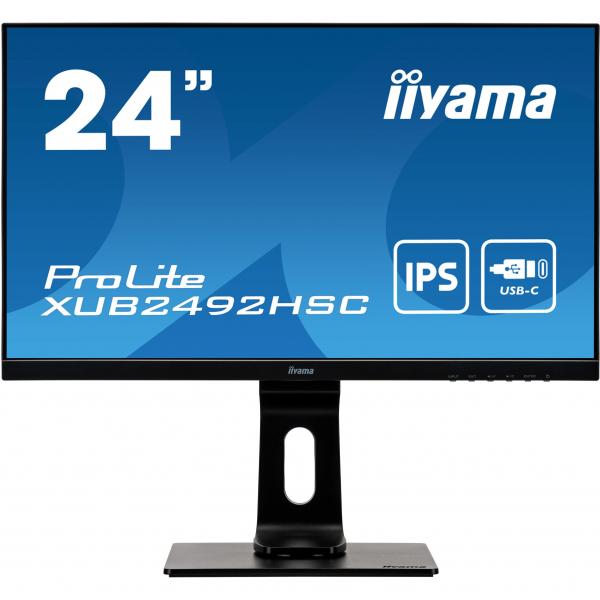 60,5cm/23.8'' (1920x1080) Iiyama ProLite XUB2492HSC 16:9 4ms IPS HDMI DisplayPort USB-C VESA Pivot Speaker FullHD Black