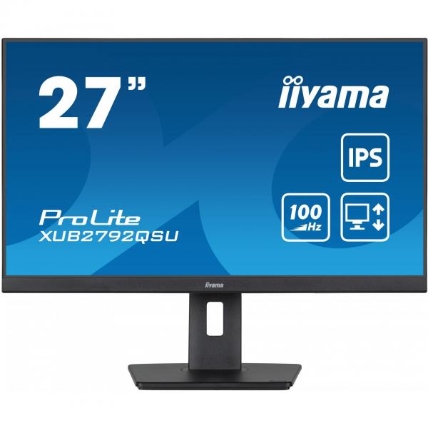 68,5cm / 27" (2560x1440) iiyama ProLite XUB2792QSU-B6 16:9 WQHD IPS 100Hz 0,4ms HDMI DP USB Pivot Speaker Black